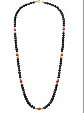 Trifari Black Gold Bead Necklace Maroon 28” Classic Stunning Statement Piece